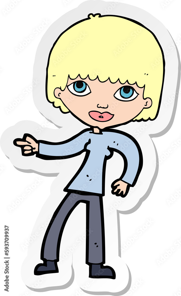 sticker of a cartoon woman pointing sticker of a cartoon woman pointing
