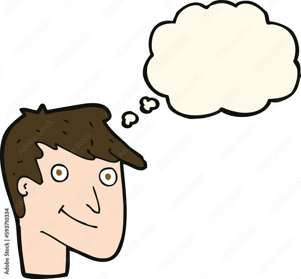 cartoon happy man with thought bubble cartoon happy man with thought bubble