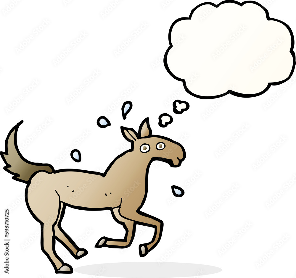 cartoon horse sweating with thought bubble cartoon horse sweating with thought bubble