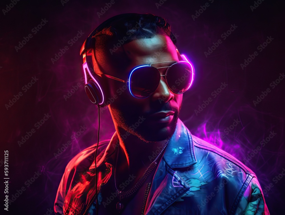 Hot DJ in Neonlichtern . Mixtape Cover für Dein Album, generative AI. Hot DJ in Neonlichtern . Mixtape Cover für Dein Album, generative AI.