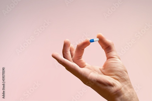 Hand holding the medical pill or supplements