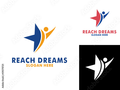 Reaching Dream Logo, Abstract human Reach dreams, success, goal creative symbol idea logo concept.