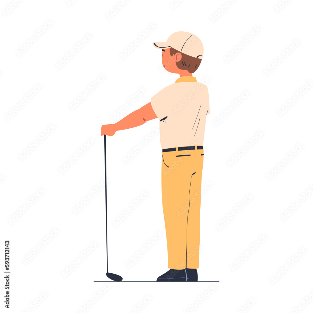 Man Character Standing with Golf Club Enjoying Recreation Activity Vector Illustration Man Character Standing with Golf Club Enjoying Recreation Activity Vector Illustration
