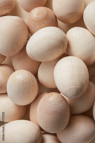 Paintable crafted wooden Easter eggs. photo