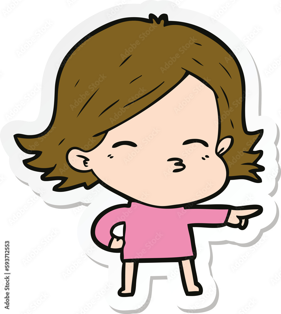 sticker of a cartoon woman pointing