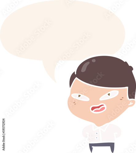 cartoon happy businessman and speech bubble in retro style