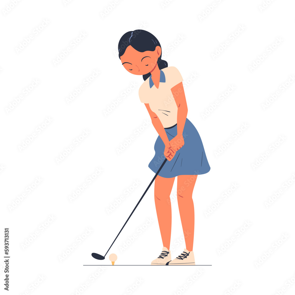 Woman Character Playing Golf with Club Enjoying Recreation Activity Vector Illustration Woman Character Playing Golf with Club Enjoying Recreation Activity Vector Illustration