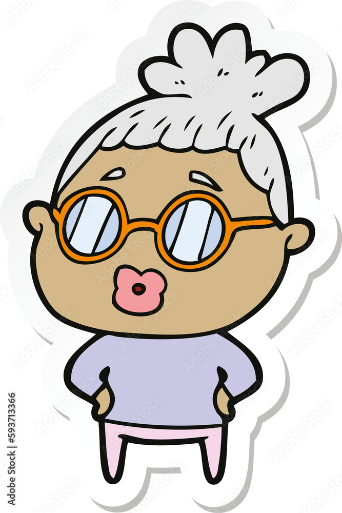 sticker of a cartoon librarian woman wearing spectacles