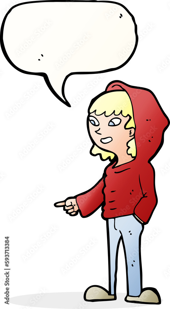 cartoon pointing teenager with speech bubble