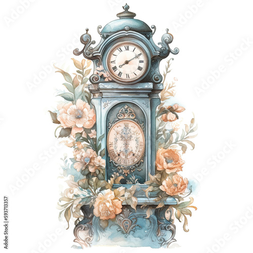 roman antique clock with flowers isolated on white background  © Color.co