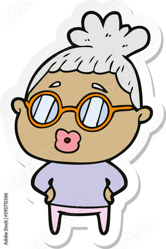 sticker of a cartoon librarian woman wearing spectacles