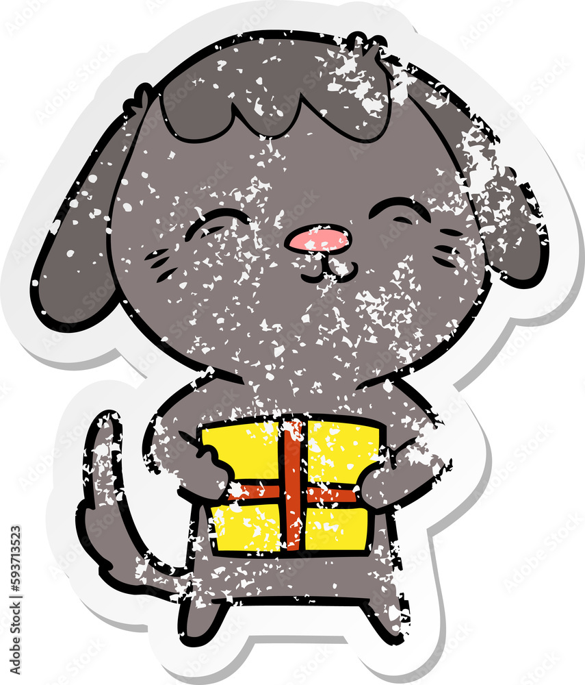 distressed sticker of a happy cartoon dog distressed sticker of a happy cartoon dog