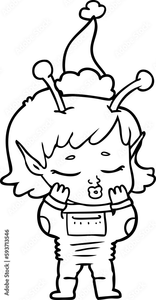 line drawing of a alien girl wearing santa hat line drawing of a alien girl wearing santa hat