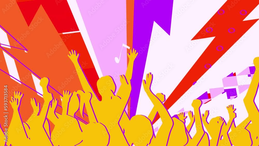 Crowd of People Having Fun at Concert 2D Animation. Colorful Festive Background. 4K Crowd of People Having Fun at Concert 2D Animation. Colorful Festive Background. 4K