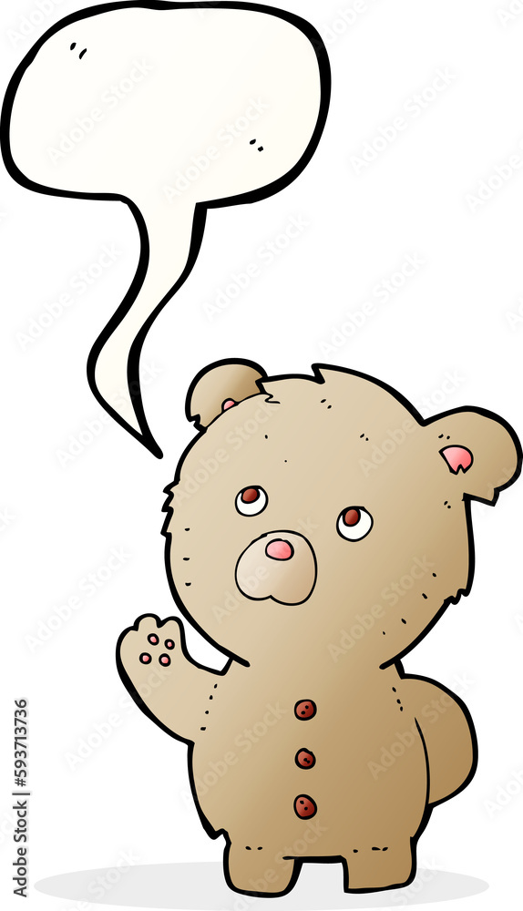 cartoon waving teddy bear with speech bubble cartoon waving teddy bear with speech bubble