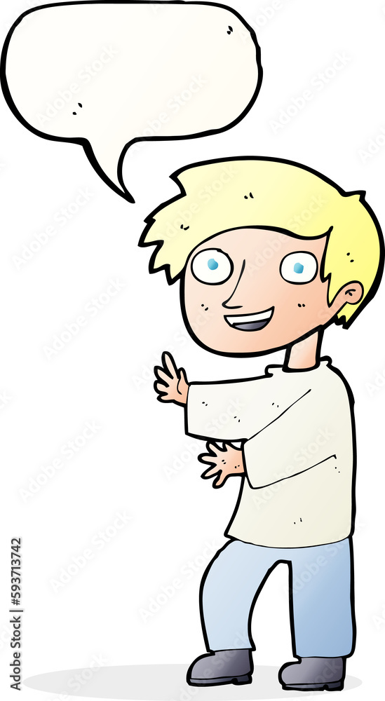 cartoon excited boy with speech bubble