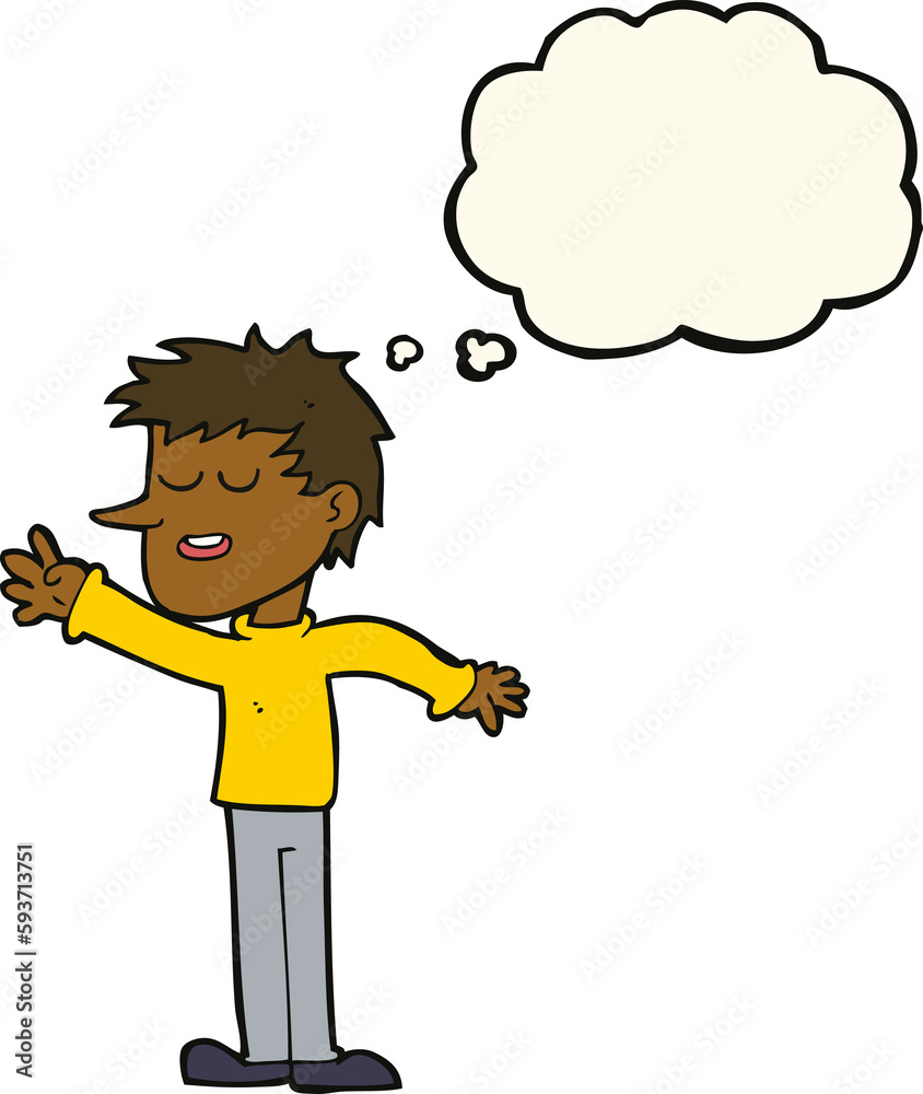 cartoon happy man reaching with thought bubble cartoon happy man reaching with thought bubble