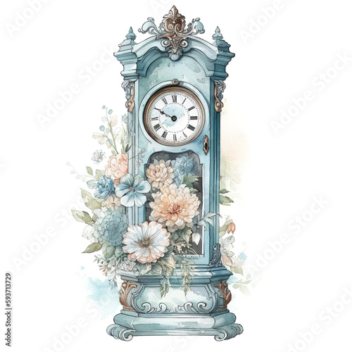 roman antique clock with flowers isolated on white background  © Color.co