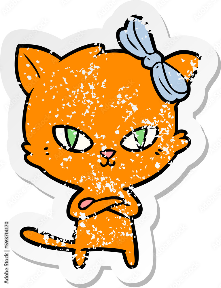 distressed sticker of a cute cartoon cat distressed sticker of a cute cartoon cat