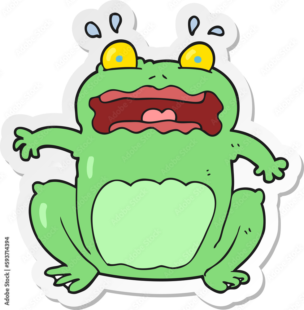 sticker of a cartoon funny frightened frog sticker of a cartoon funny frightened frog