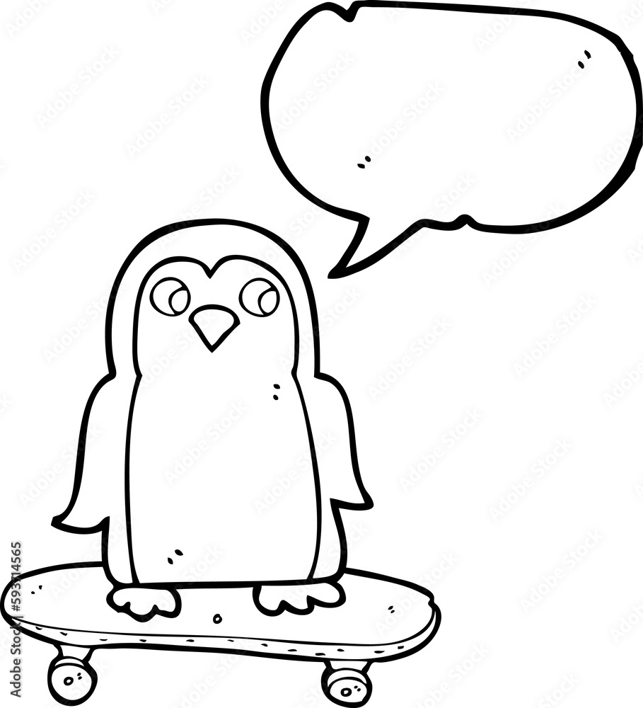 speech bubble cartoon penguin riding skateboard speech bubble cartoon penguin riding skateboard