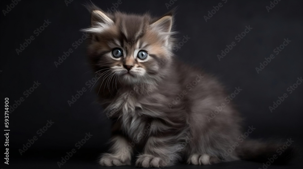 little fluffy kitten on a gray background, Generative Ai little fluffy kitten on a gray background, Generative Ai