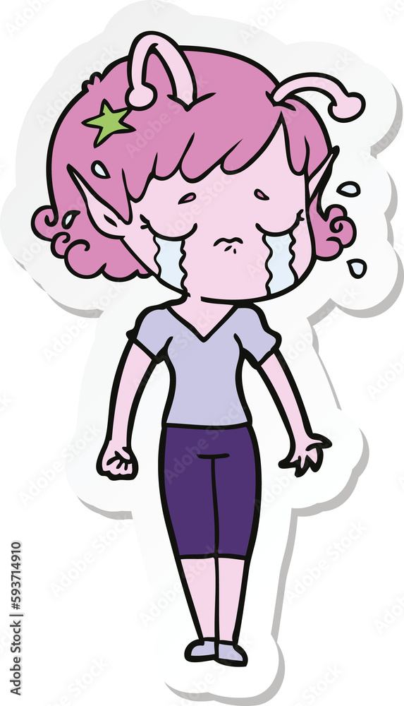 Fototapeta premium sticker of a cartoon crying alien girl