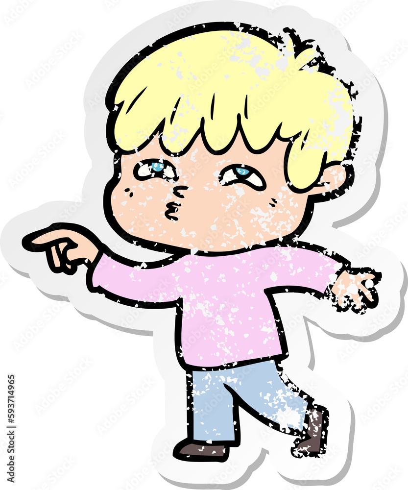 distressed sticker of a cartoon curious man distressed sticker of a cartoon curious man