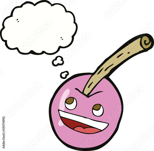 cartoon pink cherry symbol with thought bubble