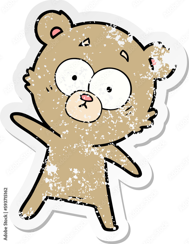 distressed sticker of a surprised bear cartoon distressed sticker of a surprised bear cartoon