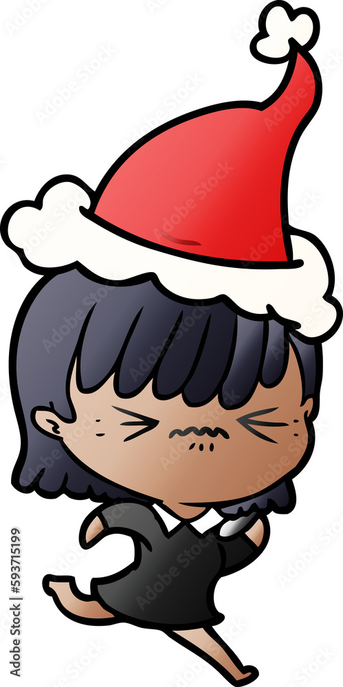 annoyed gradient cartoon of a girl wearing santa hat annoyed gradient cartoon of a girl wearing santa hat