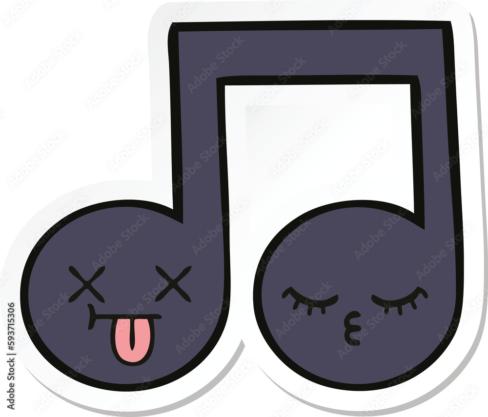 sticker of a cute cartoon musical note sticker of a cute cartoon musical note