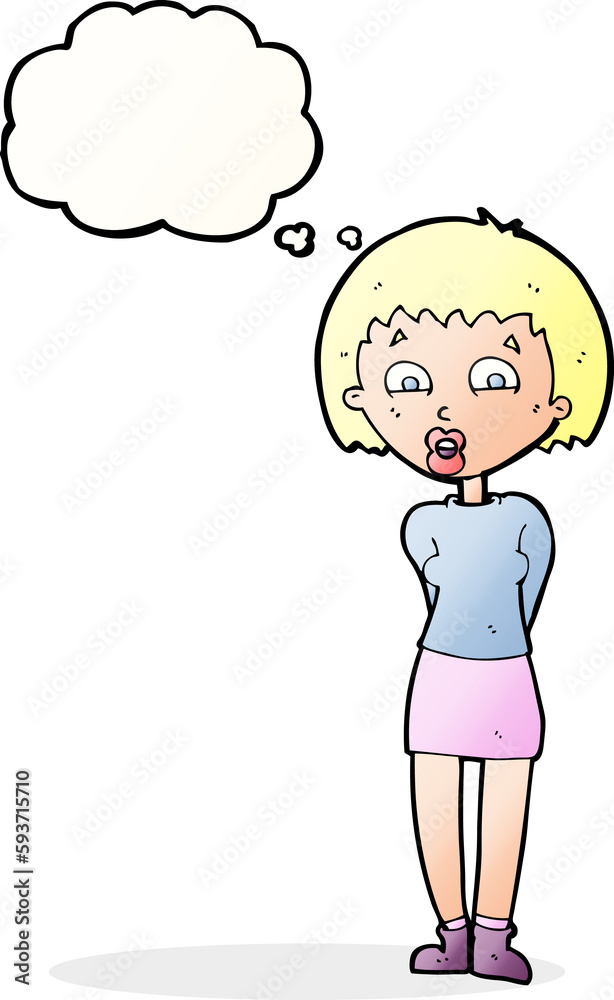 cartoon surprised woman with thought bubble cartoon surprised woman with thought bubble