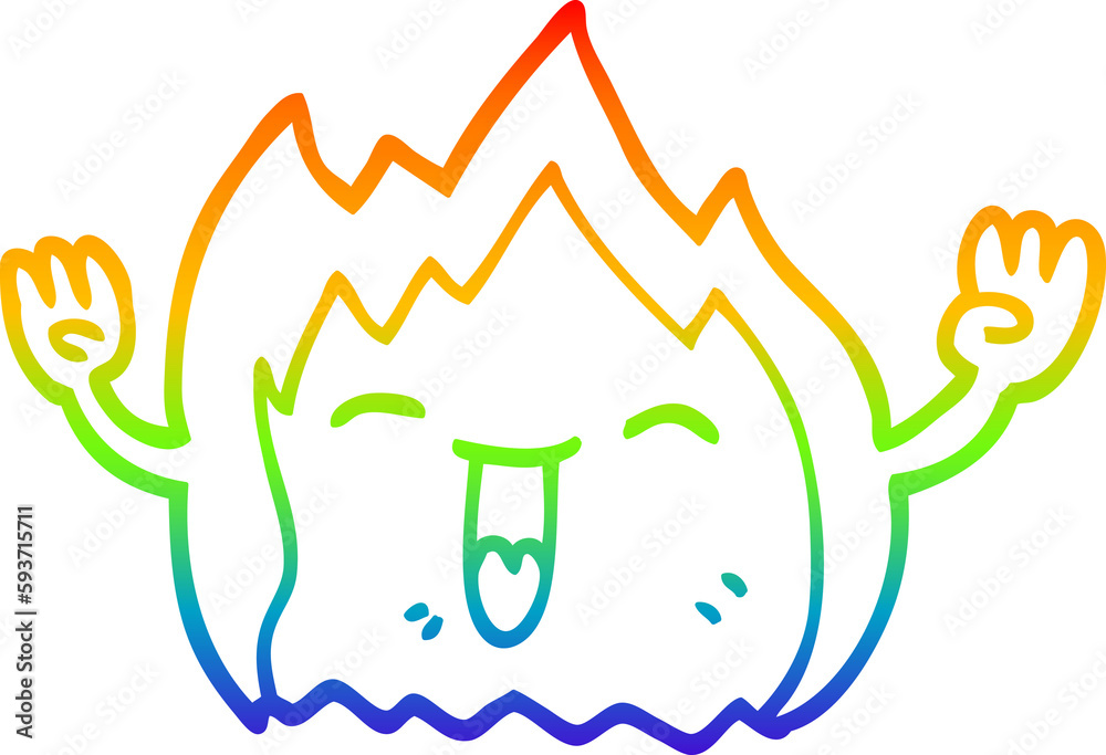 rainbow gradient line drawing cartoon happy gas flame rainbow gradient line drawing cartoon happy gas flame