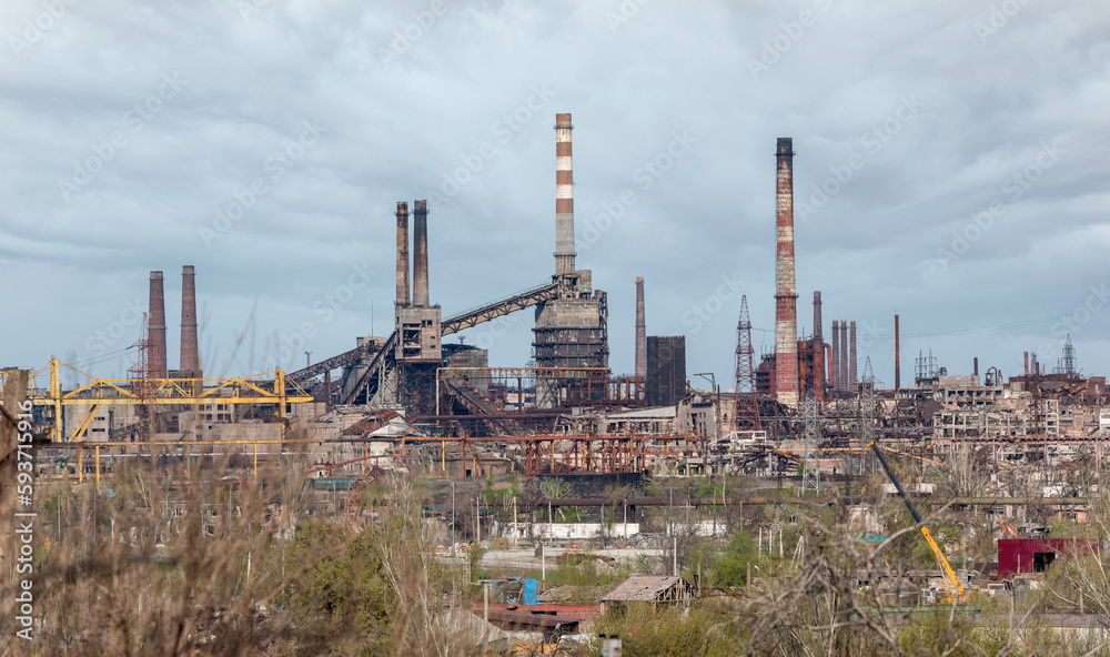 destroyed buildings of the workshop of the Azovstal plant in Mariupol Ukraine destroyed buildings of the workshop of the Azovstal plant in Mariupol Ukraine