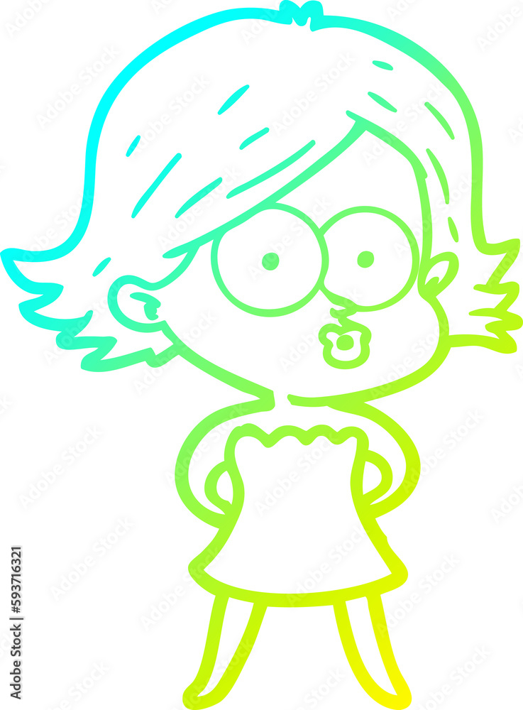 Obraz premium cold gradient line drawing cartoon girl pouting
