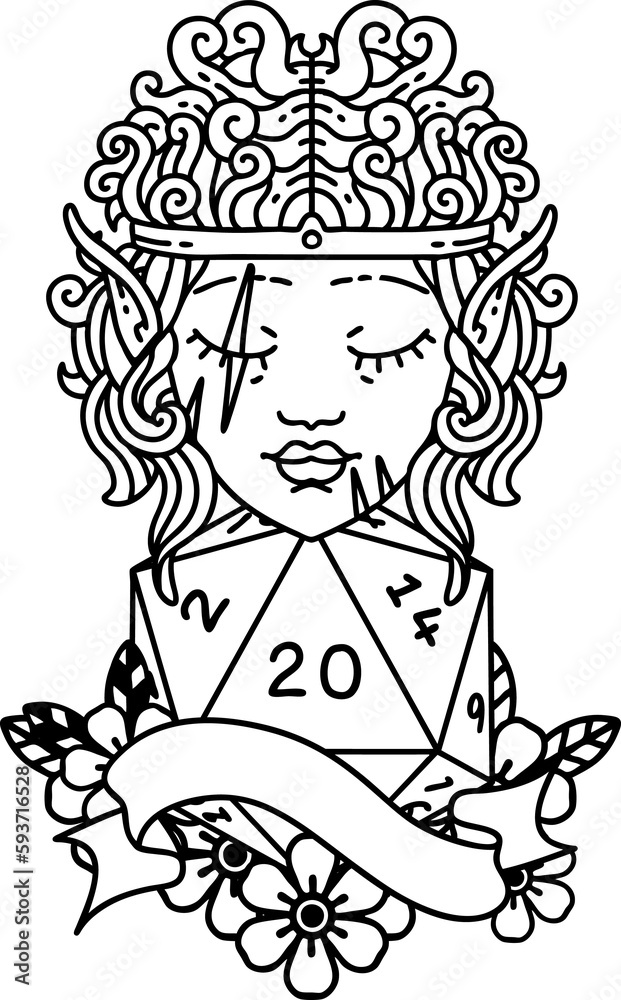 elf barbarian character face with natural twenty dice roll illustration elf barbarian character face with natural twenty dice roll illustration