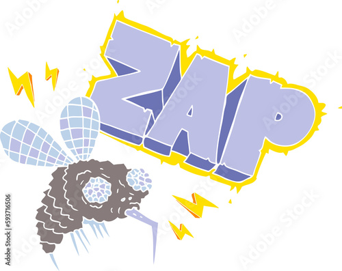 flat color illustration of a cartoon fly zapped