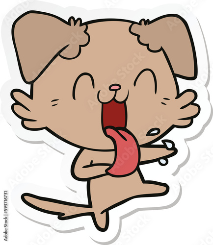 sticker of a cartoon panting dog