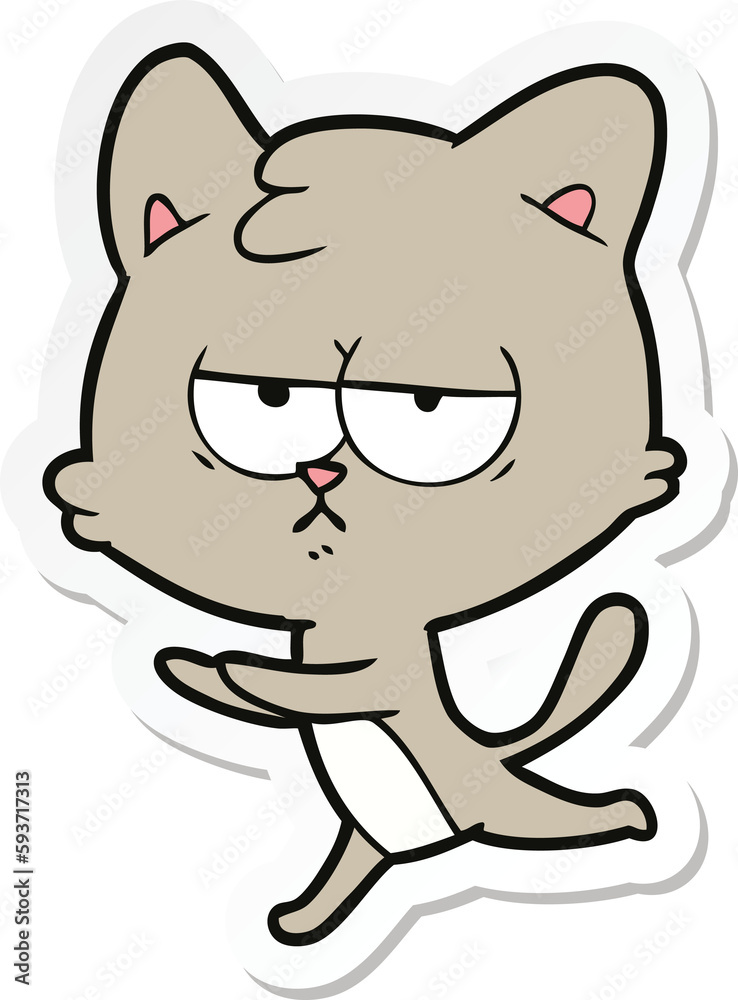 sticker of a bored cartoon cat sticker of a bored cartoon cat