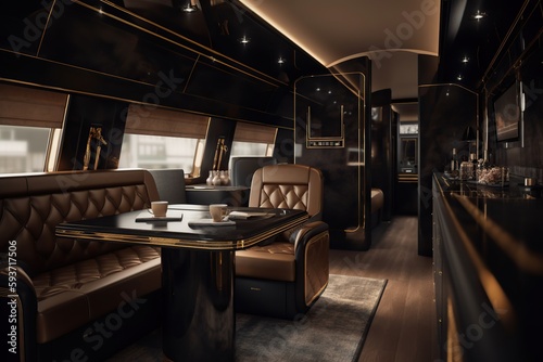 Private Jet with Black & Golden Seats © Boss