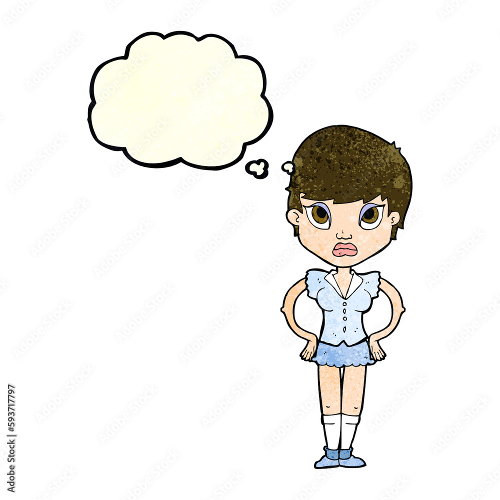 cartoon annoyed girl with thought bubble cartoon annoyed girl with thought bubble