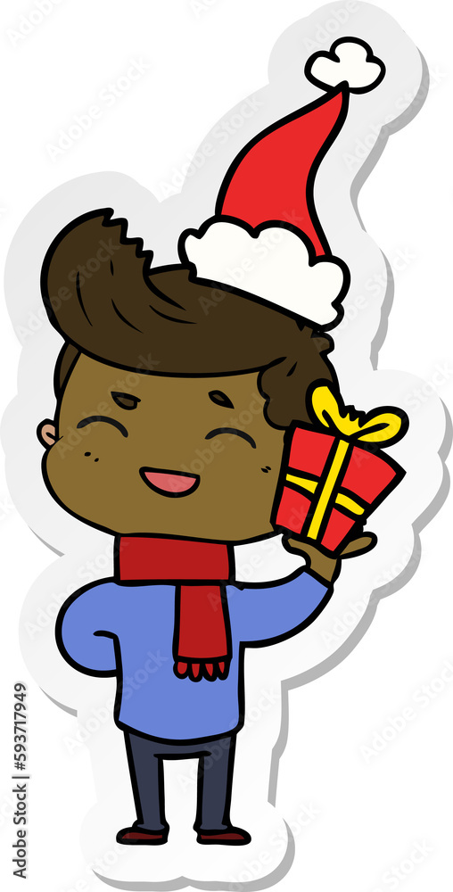 sticker cartoon of a man laughing wearing santa hat sticker cartoon of a man laughing wearing santa hat