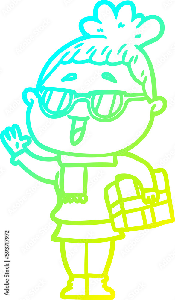 cold gradient line drawing cartoon happy woman wearing spectacles cold gradient line drawing cartoon happy woman wearing spectacles