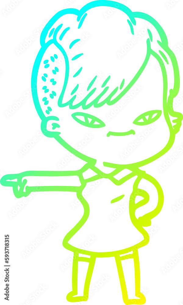 cold gradient line drawing cute cartoon girl with hipster haircut cold gradient line drawing cute cartoon girl with hipster haircut