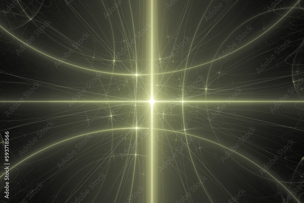 Yellow glowing pattern of crooked waves and rays on a black background. Abstract fractal 3D rendering Yellow glowing pattern of crooked waves and rays on a black background. Abstract fractal 3D rendering