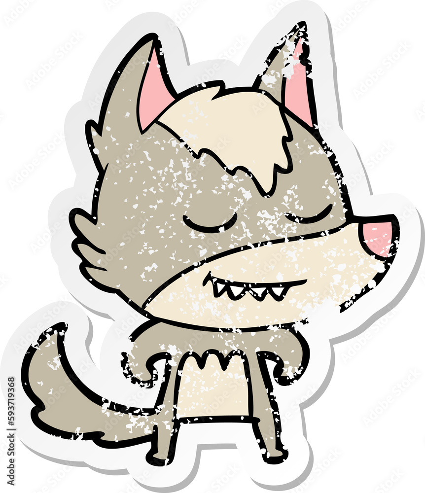 distressed sticker of a friendly cartoon wolf distressed sticker of a friendly cartoon wolf