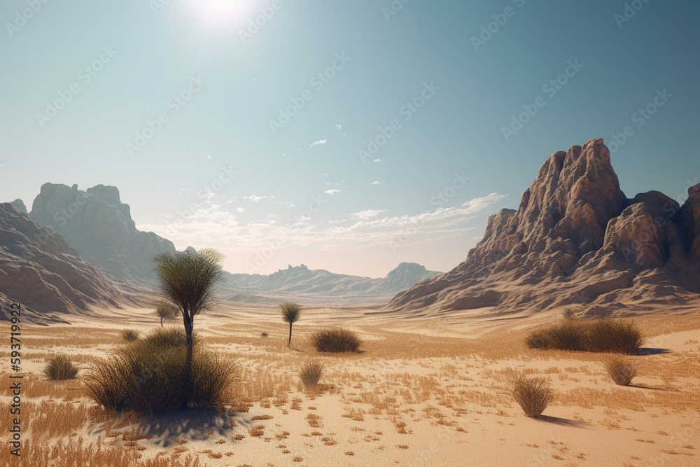 A minimalist landscape with a simple desert or arid plain, Generative AI