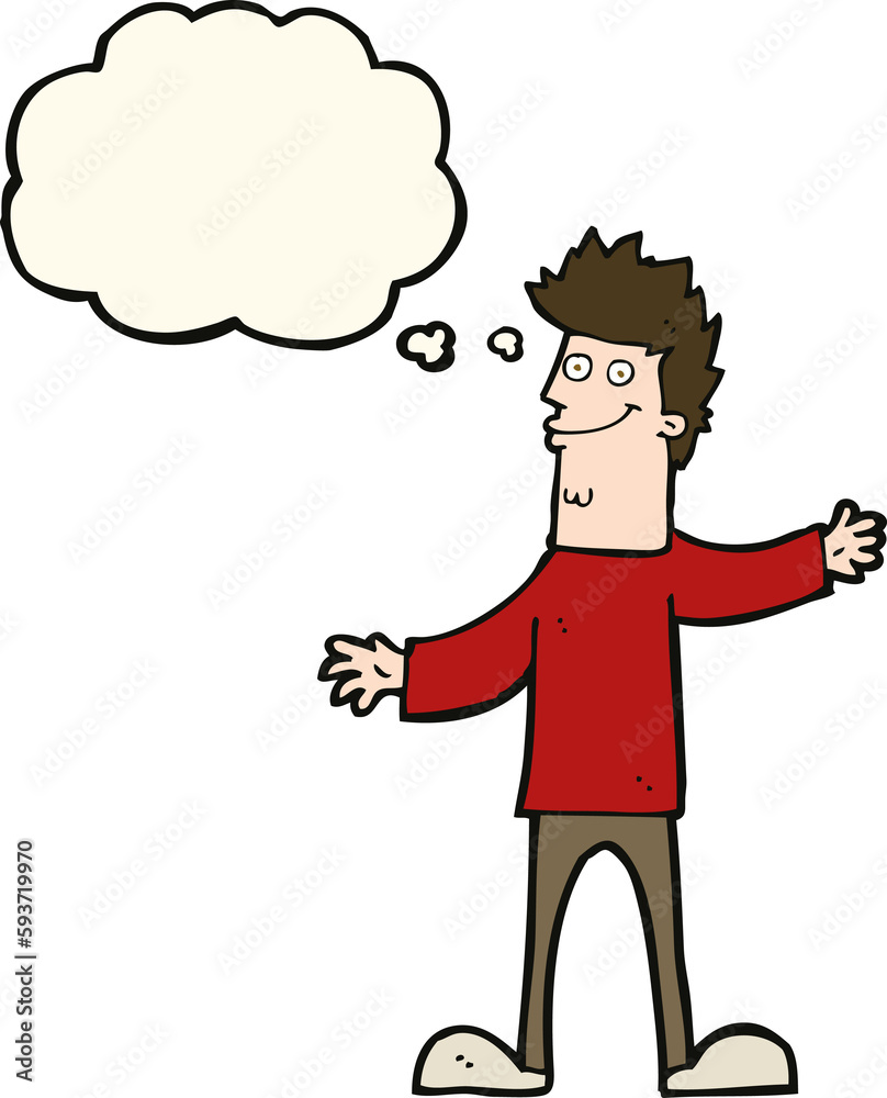 cartoon happy man with thought bubble cartoon happy man with thought bubble