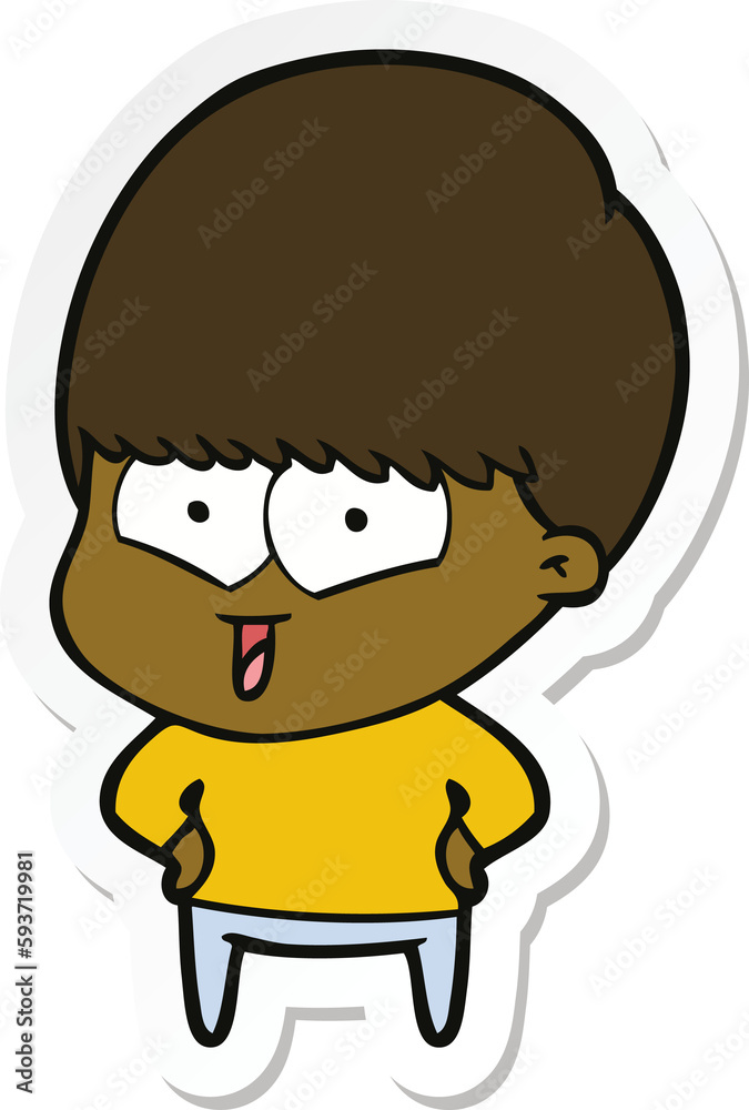 sticker of a cartoon happy boy sticker of a cartoon happy boy
